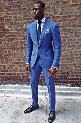 Royal Blue Two Pieces Men Suit | Newest Peaked Lapel Prom Suit