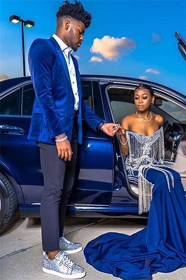 Royal Blue Velvet Prom Outfits Online | Chic Peaked Laple Men's Suit with Two Pieces_1