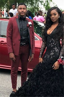 Bespoke Slim Fit Men Suits Online | Two Piece Prom Suit with Black Lapel_1