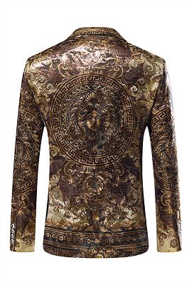 Gold Jacquard Slim Fit Peaked Lapel Mens Blazer_3