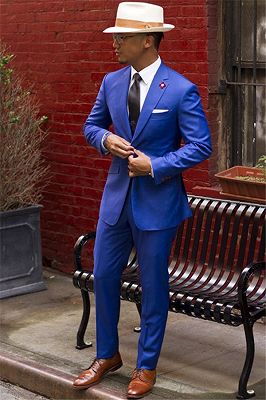 Formal Royal Blue Notched Lapel Best Suits for Men_1