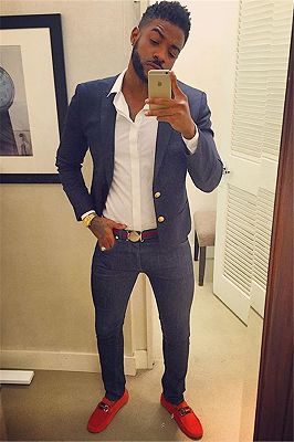 Navy Blue Peaked Lapel Prom Suit for Men | Two Buttons Men Suit Online