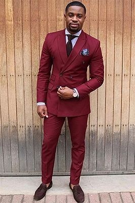 Fashion Red Double Breasted Peaked Lapel Mens Suits Jacket