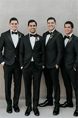 Hunter Handsome Black Peaked Lapel Bespoke Men Suits for Wedding_1