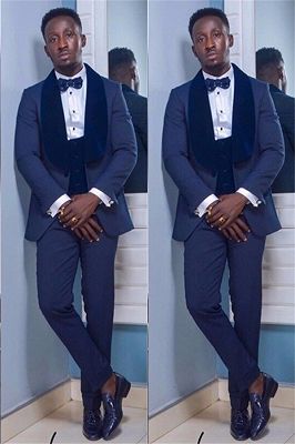 Dark Navy Shawl Lapel Slim Fit Wedding Mens Suit_2