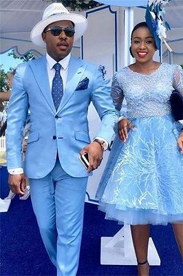 Nathan Blue Peaked Lapel Two-Piece Mens Prom Suits