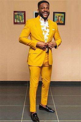 Joseph Yellow Peaked Lapel One Button Best Fitted Mens Suit Online