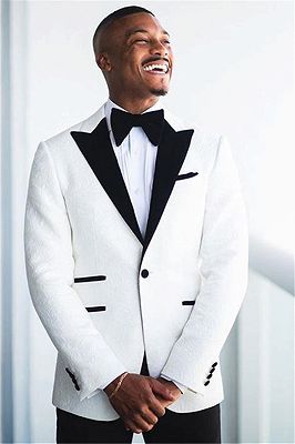 Jonathan White Jacquard Peaked Lapel Wedding Groom Suit_1