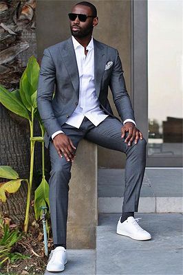 Caleb Dark Gray Peaked Lapel Slim Fit Stylish Formal Business Men Suit ...