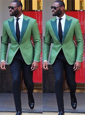 Fashion Green Peaked Lapel One Button Bespoke Slim Fit Mens Suit_1