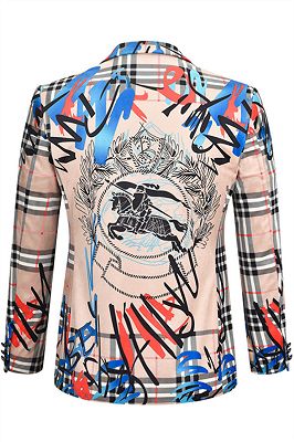 Nude Pink Velvet Letter Printed Stylish Casual Blazer Jacket for Men