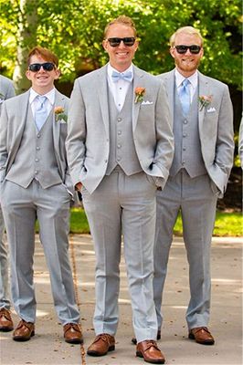 Light Grey Wedding Groomsmen Suits | Three Pieces Notched Lapel Men Suits