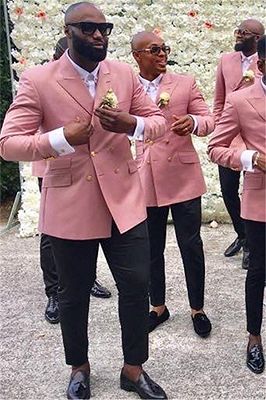Stylish Pink Double Beasted Peaked Lapel Groomsmen Suits for Wedding
