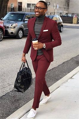 Burgundy One Button Men's Suit | Slim Fit Formal Business Suit_1