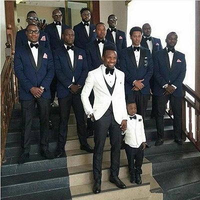 Connor Navy Blue Best Fitted Groomsmen Suits with Black Lapel_2