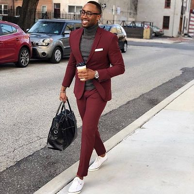 Burgundy One Button Men's Suit | Slim Fit Formal Business Suit_2