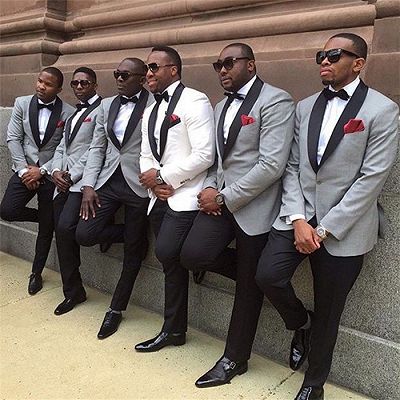 Aaron Gray One Button Best Fitted Wedding Groomsmen Suits with Black Lapel_2