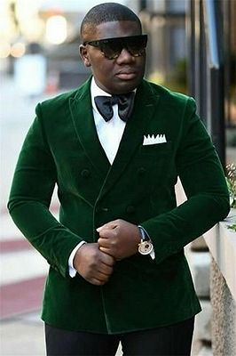 Dark Green Velvet Men's Suit | Double Breasted Peaked Lapel Prom Outfits for Men_1