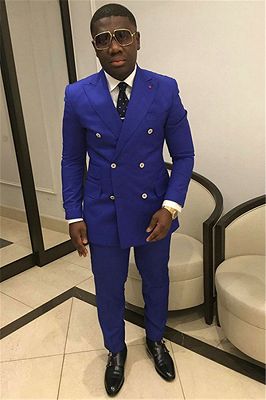 Royal Blue Double Breasted Prom Outfits for Men | Slim Fit Mens Suits for Sale
