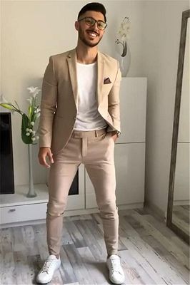 Khaki One Button Bespoke Two Piece Prom Party Men Suit Online_1