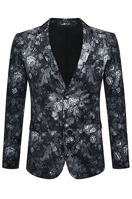 Juan Black Floral Slim Fit Casual Blazer Jacket Online