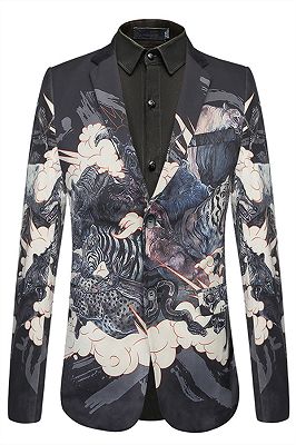 Isaac Black Soft Animal Printed Patterned Blazer Jacket for Men