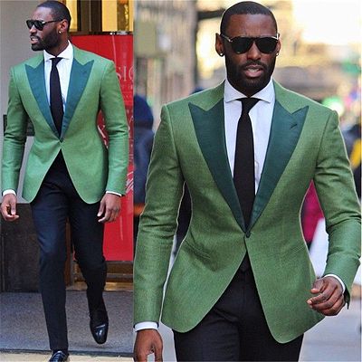 Fashion Green Peaked Lapel One Button Bespoke Slim Fit Mens Suit