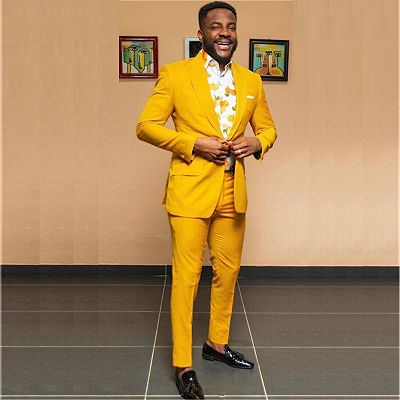 Joseph Yellow Peaked Lapel One Button Best Fitted Mens Suit Online_2