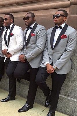 Aaron Gray One Button Best Fitted Wedding Groomsmen Suits with Black Lapel_1