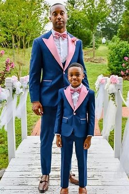 Dark Blue One Button Wedding Groom Suit with Pink Lapel_1