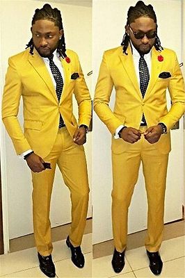 Handsome Yellow Peaked Lapel One Button Suits for Men