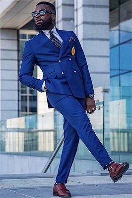 David Royal Blue Double Breasted Peaked Lapel Formal Mens Suit