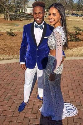 Royal Blue Velvet Best Mens Suits | Black Shawl Lapel Prom Outfits for Boy_1