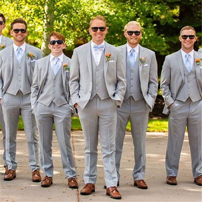 Light Grey Wedding Groomsmen Suits | Three Pieces Notched Lapel Men Suits_2