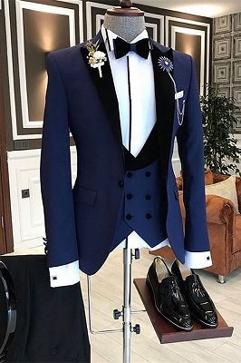 Paul Bespoke Peaked Lapel Slim Fit Dark Navy Formal Business Men Suit_1