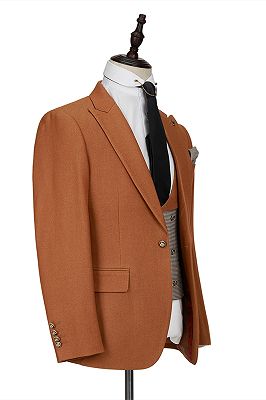 Orange Peak Lapel 3 Piece Men's Suit with Double Breasted Waistcoat_4