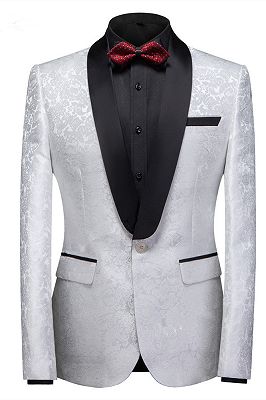 Victor White Jacquard One Buttons Wedding Men Suits_1