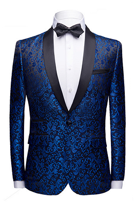 Holden Royal Blue Jacquard Prom Suits | Shawl Lapel Black Satin Wedding Tuxedos-Theo