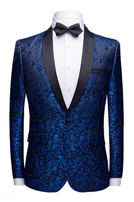Holden Royal Blue Jacquard Prom Suits | Shawl Lapel Black Satin Wedding Tuxedos-Theo_1