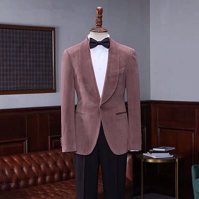 Oliver Fashion Pink Velvet Shawl Laple Men Suits for Wedding_3