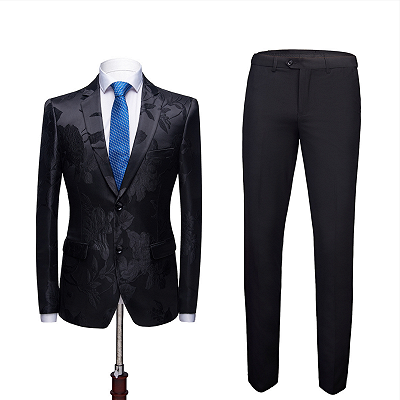 Stylish Notched Lapel Two Buttons Men's Suits | Floral Jacquard Black Wedding Tuxedos_3