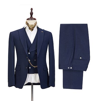 Cody Dark Blue Three-Piece Fashion Peaked Lapel Wedding Men Suits Sale ...