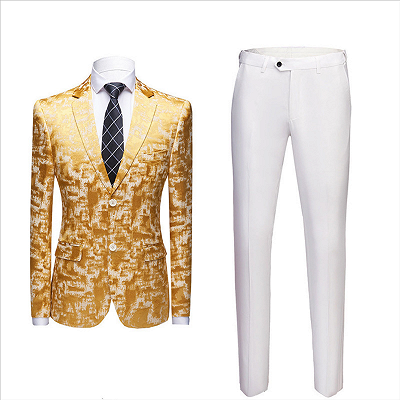 Special Printed Bright Gold Notched Lapel Men's Suits for Prom