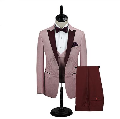 Burgundy Peak Lapel Men's Prom Suits | Latest Pink One Button Wedding Tuxedos_2