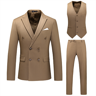 Latest Peak Lapel Double Breasted Coffee Men's Suits for Formal