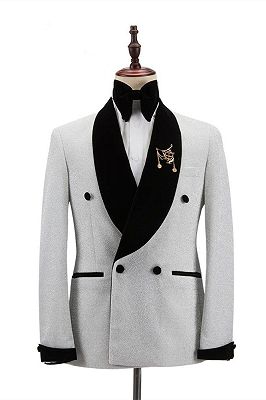 Trevor Sparkle Black Shawl Lapel Double Breasted Wedding Groom Men Suits_1