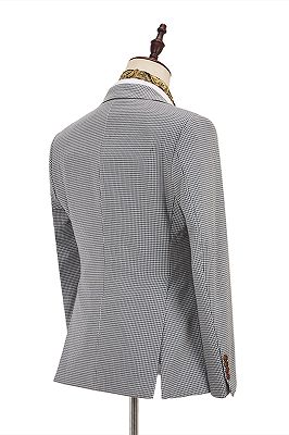 Fashion Black-and-White Plaid Slim Fit 3 Piece Men's Suit with Denim Blue Waistcoat