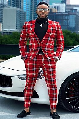 Sebastian Red Plaid One Button Formal Business Men Suits