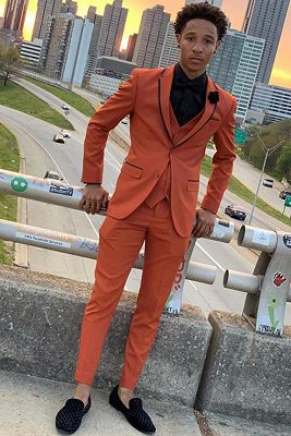 Issac Orange Three-Piece Slim Fit Prom Party Men Suits_1