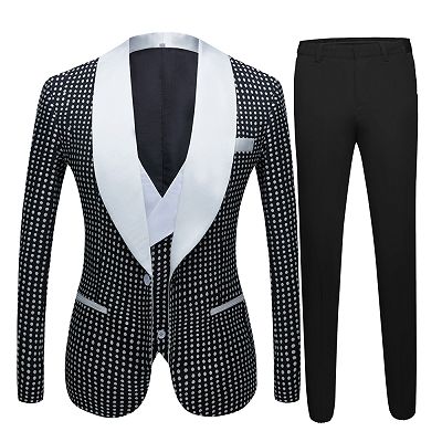 Shane Black Dot Slim Fit Shawl Lapel Wedding Tuxedo for Men_4